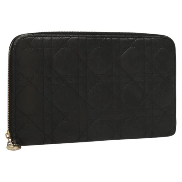 Christian Dior Canage Wallet Leather Black Gold - Picture 1 of 16